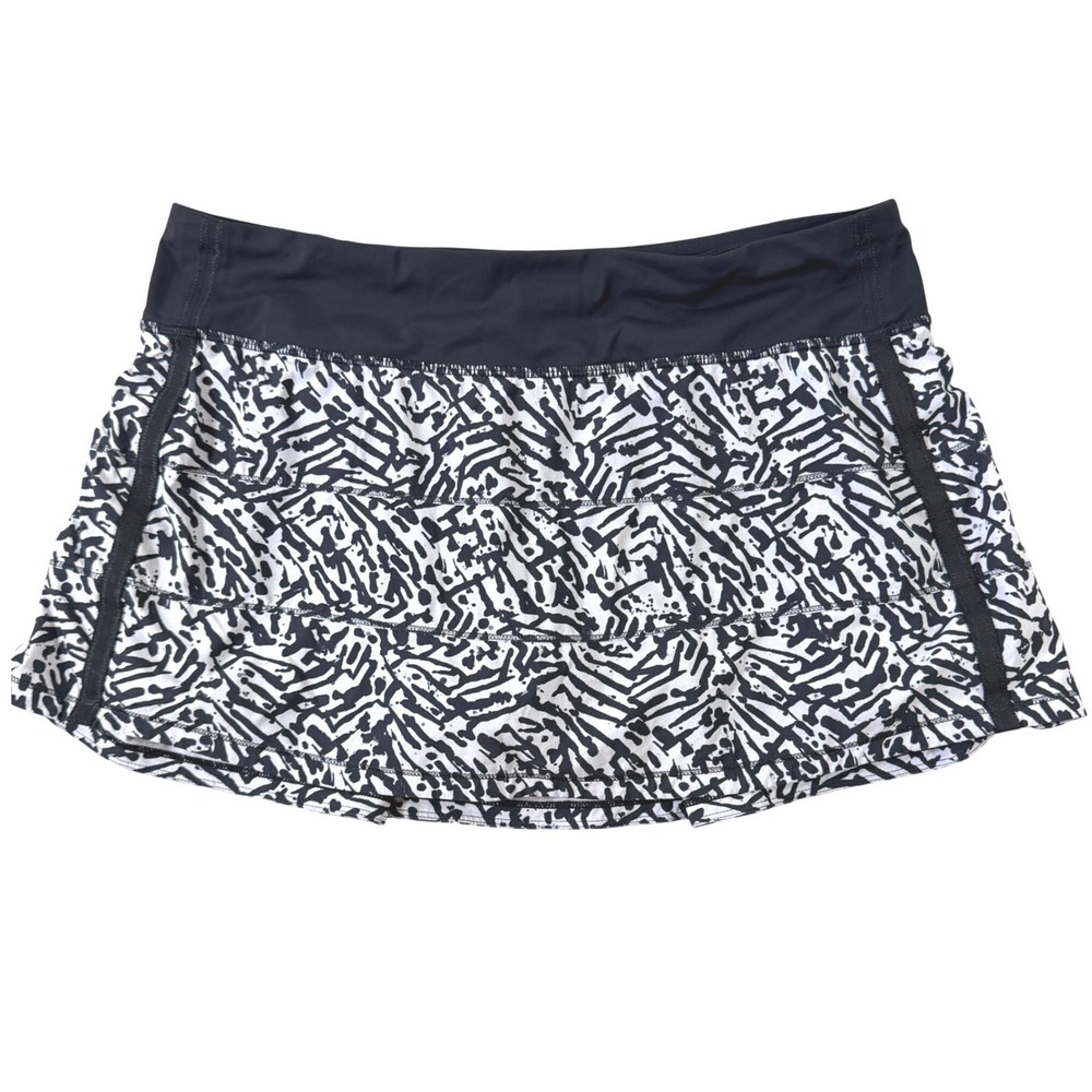 Lululemon Pace Rival Skirt Womens 10 Black White Splatter Tennis Running Skort